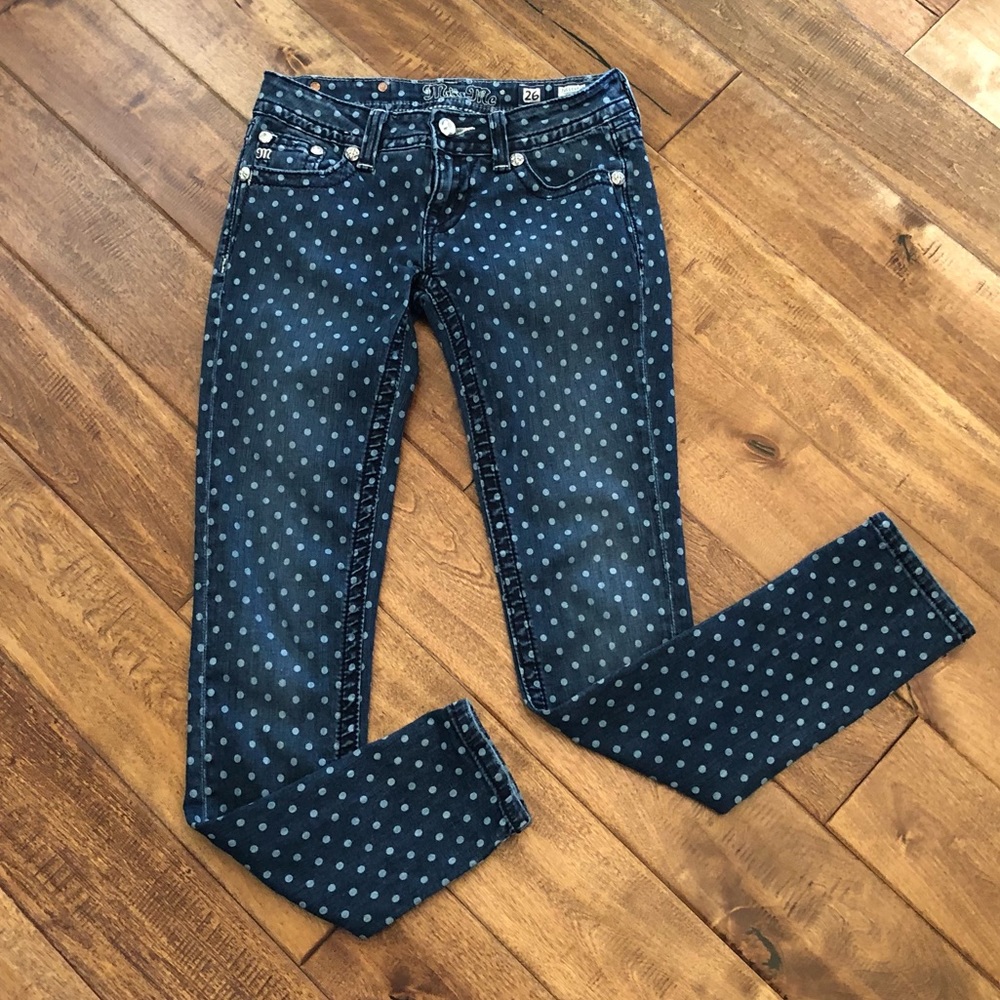 Polka Dot Skinny Jeans - Navy - Picture 2 of 8